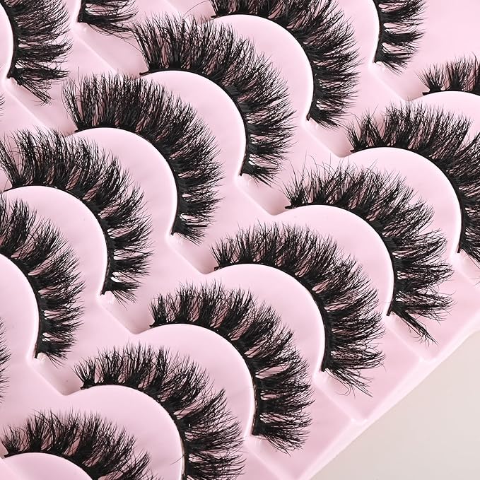 FARRED Wispy Mink Lashes Fluffy False Eyelashes 14 Pairs Fake Eyelashes Natural Look Short Natural Lashes Cat Eye Lash Wispy Volume Eyelash Faux Mink Strip Lashes Pack for Daily Makeup (F19 | 6-13 mm)-Velvo Beauty