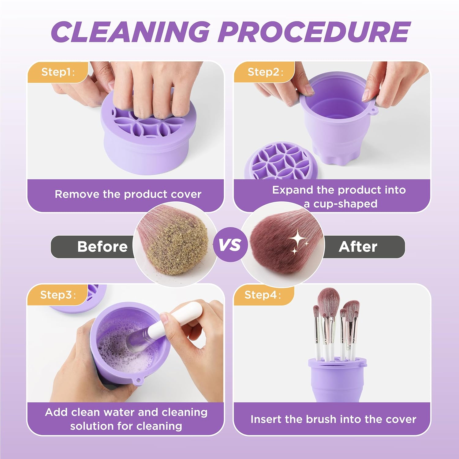 Makeup Brush Cleaner - Foldable Silicone Makeup Brush Cleaner Mat with Brush Storage Holder Makeup Brush Cleaning Bowl Cosmetic Brush Washing Tool for Cleaning Organizer and Drying (Purple)-Velvo Beauty