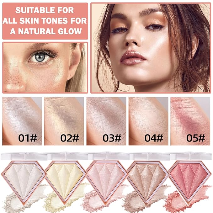 2PCS Fairy Pink Highlighter Makeup Palette Face Powder Highlighters Iluminadores De Maquillaje Shimmer Glitter Diamond Highlighter Blush Powder Makeup Palette-Velvo Beauty
