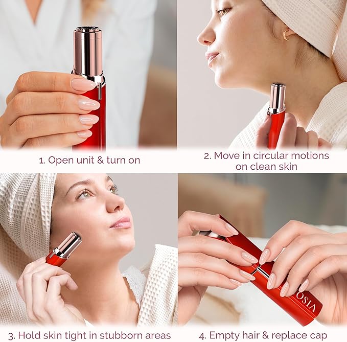 Facial Hair Removal for Women | Electric Razor Device Small Mustache Dermaplaning Remover Tools Tweezers Epilator Trimmer Face Dermaplane Shavers Beauty Gadgets Set Accessories by VISOFO (Rubin)-Velvo Beauty