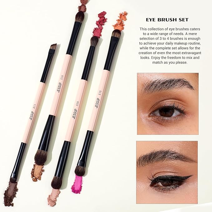 Jessup Makeup Brushes Set with Makeup Sponge, 7pcs Double Sided Makeup Brushes for Foundation Concealer Blush Eyeshadow Contour Bronzer Powder Blending Eyebrow Eyeliner with Gift Box, T506-Velvo Beauty