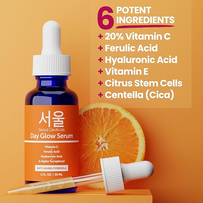 SeoulCeuticals Korean Skin Care 20% Vitamin C Hyaluronic Acid Serum + CE Ferulic Acid - Potent Anti Aging, Anti Wrinkle Korean Beauty 1oz-Velvo Beauty