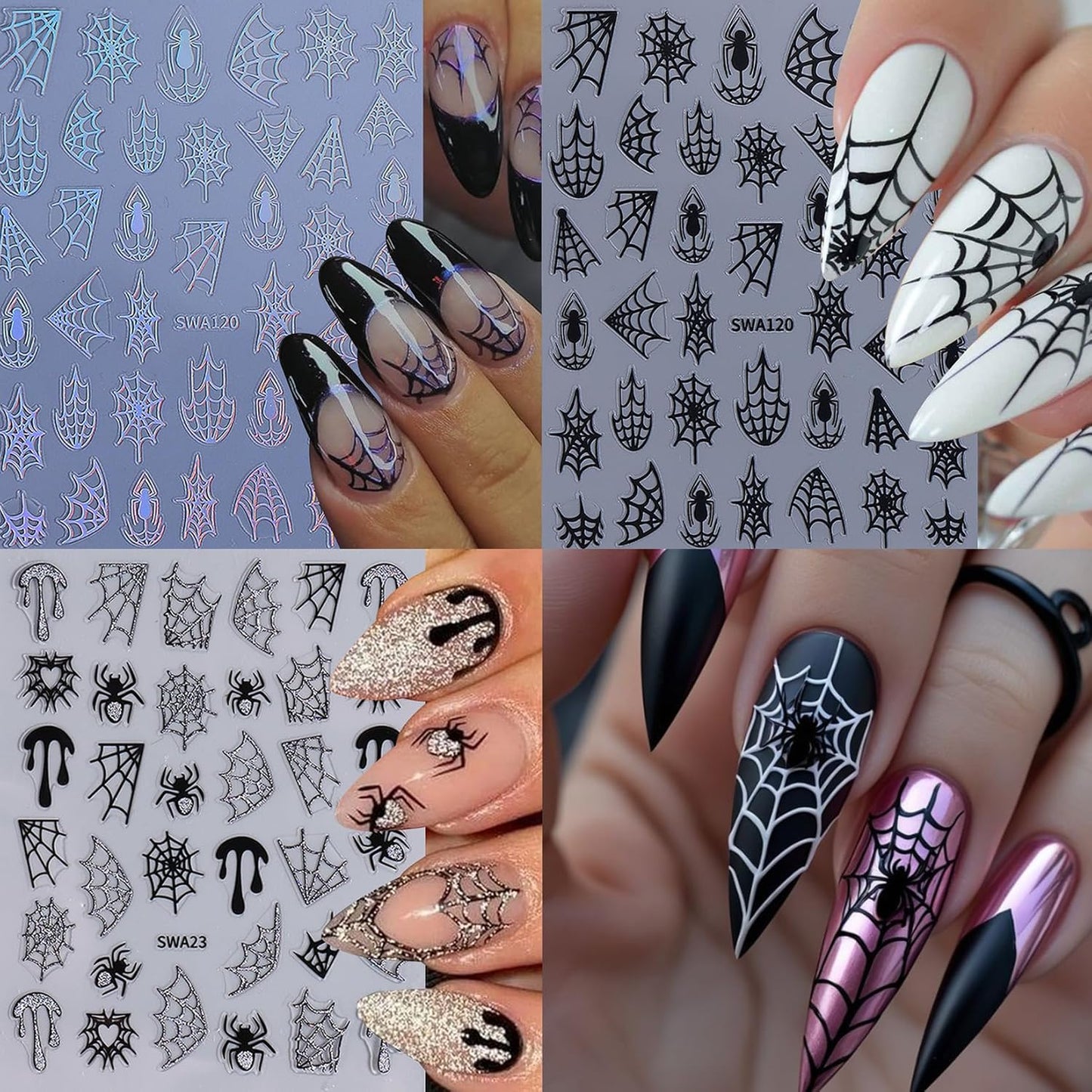 Halloween Nail Stickers Dragon Decals 12 Sheets Spooky Bat Ghost Stickers for Nails Art Metallic Glitter Spider Web Pumkin Blood Key Nail Designs Fall Holiday Supplies Manicure Decoration for Women-Velvo Beauty