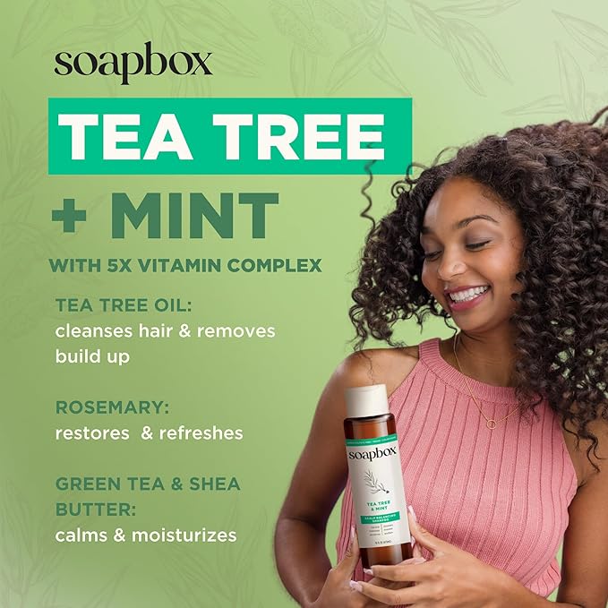 Soapbox Tea Tree Shampoo, Harsh Sulfate Free, Paraben Free, Silicone Free, Color Safe, and Vegan Hair Shampoo (33.8 Ounces)-Velvo Beauty