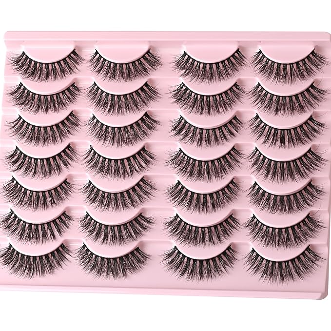 FARRED Natural Eyelashes Wispy Lashes Short False Eyelash Small Cat Eye Fake Lashes Full Pestañas Sets for MUA and Beginners Daily Makeup (F2 | 7-14mm)-Velvo Beauty