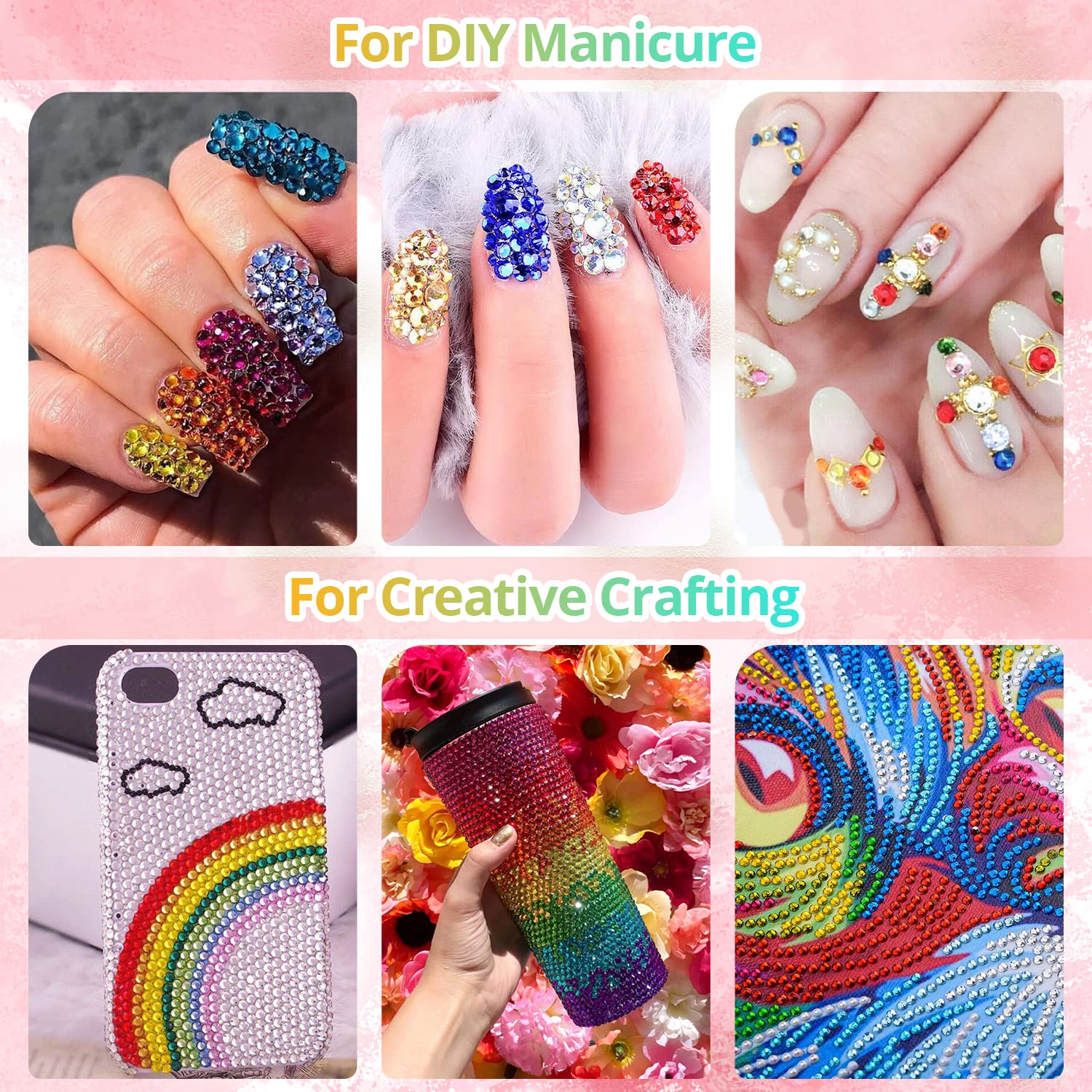 Round Flatback Face Gems Kit (Colorful) for Makeup with Quick Dry Glue + Brush + Tweezer, Nail Art Rhinestones Mixed Color Iridescent Chameleon Glass Crystal Beads for Make-up Deco-Velvo Beauty
