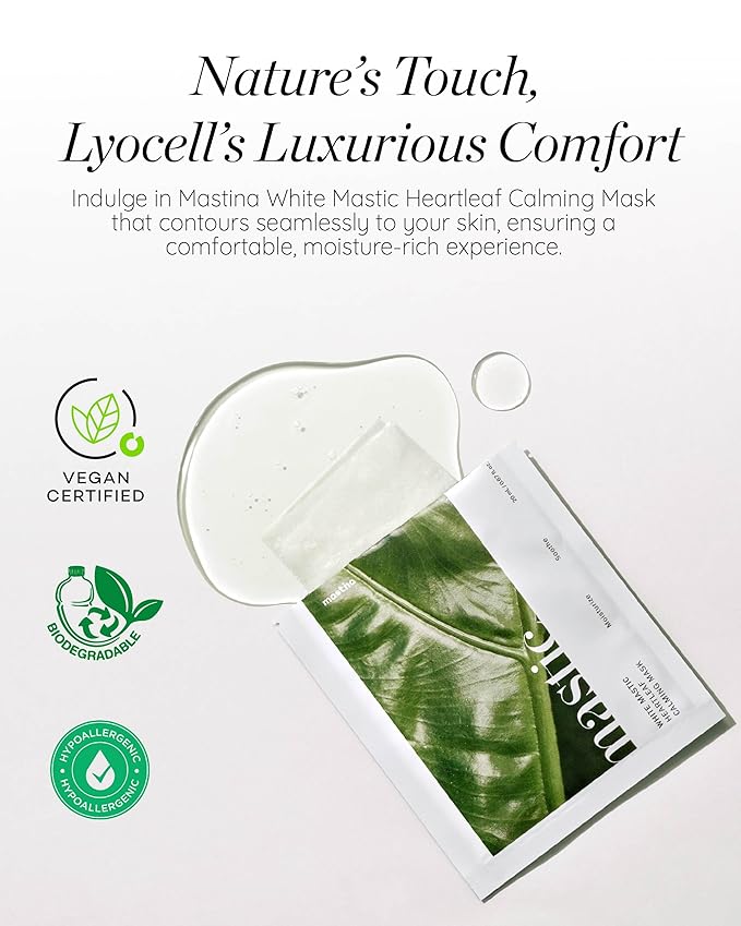 MASTINA White Mastic Face Mask (Heartleaf Calming, 4 pc) Premium Korean Skin Care for Soothing & Deep Moisturization. Sensitive Tired Skin White Mastic Cica Vegan Sheet Masks-Velvo Beauty