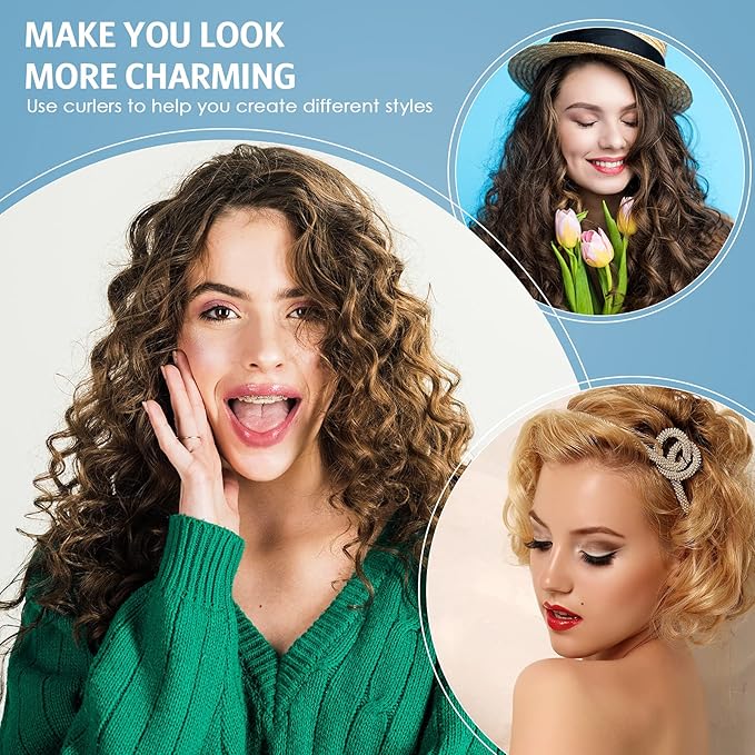 Syhood 30 Pieces Flexible Curling Rods Twist Hair Rollers Soft Foam Rods No Heat and 1 Pcs Steel Rat Tail Comb for Women Long and Short Hair(7 x 0.7 Inch,Blue)-Velvo Beauty