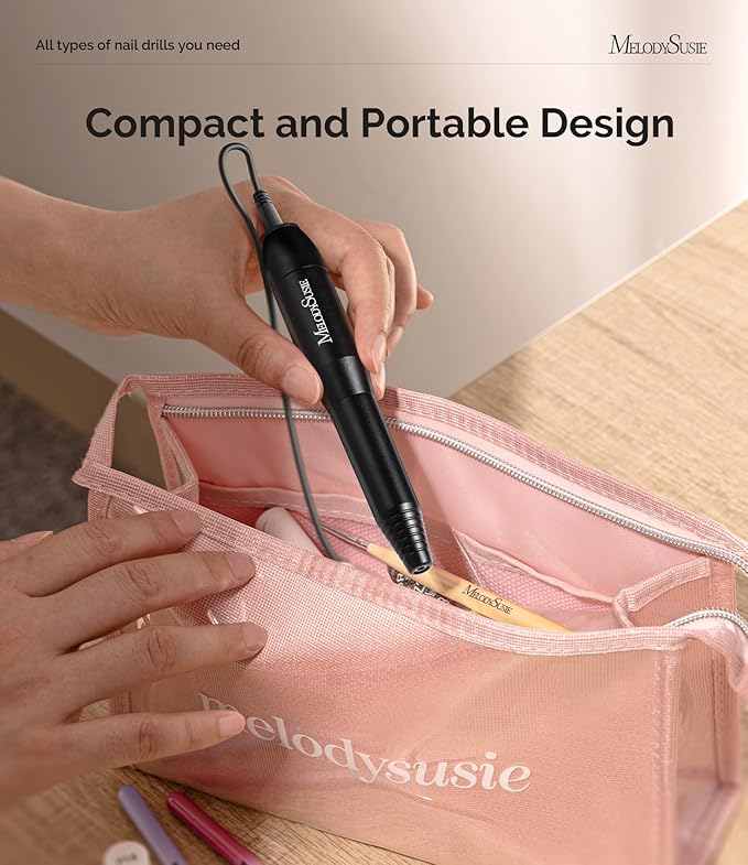 MelodySusie Electric Nail Drill Machine,PC120I Portable Electric Nail File Efile Set for Acrylic Gel Nails, Manicure Pedicure Tool with Nail Drill Bits Sanding Bands Dust Brush, Black-Velvo Beauty