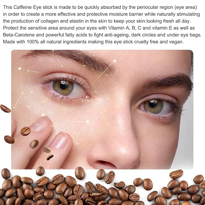 Caffeine Eye Stick, Eye Cream for Dark Circles and Puffiness, Under Eye Cream Anti Aging Hydrating, Reduce of Wrinkles, Fine Lines, Under Eye Treatment-Velvo Beauty