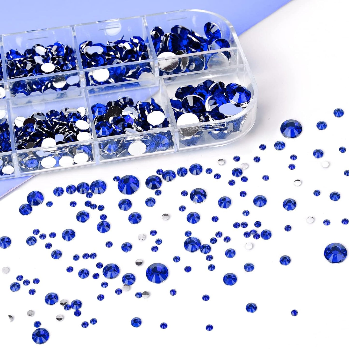 Canvalite 2784PCS Blue Rhinestones Flatback Gems, Nail Rhinestones Nail Art Gems with Glues, Pick Up Tweezers and Rhinestone Picker Dotting Pen, Nail Art Tools for Nails, Clothes, Face, Crafts-Velvo Beauty