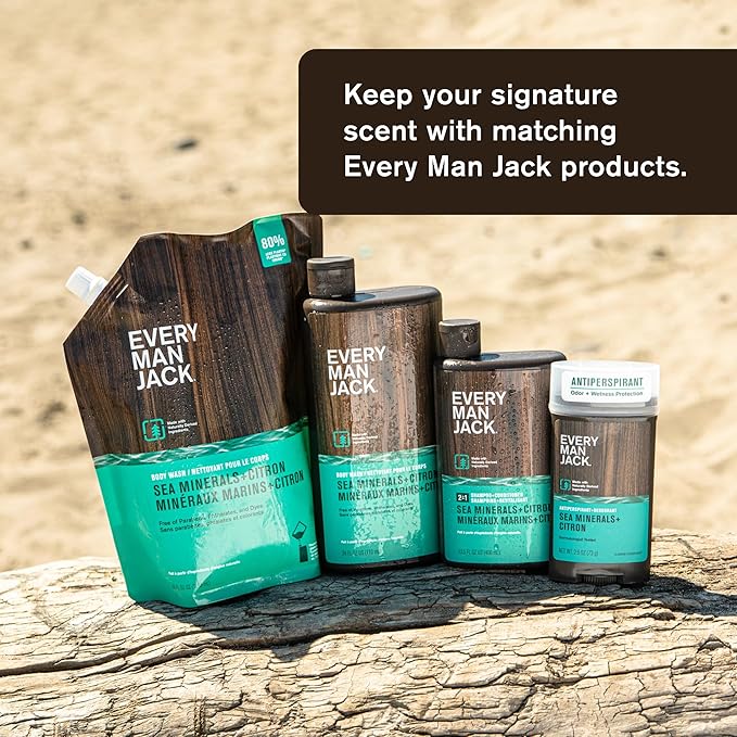 Every Man Jack Nourishing Sea Minerals + Citron Mens Body Wash for All Skin Types - Naturally Derived Ingredients - Cleanse and Hydrate Skin with Coconut and Glycerin - 24oz 2 Bottles-Velvo Beauty