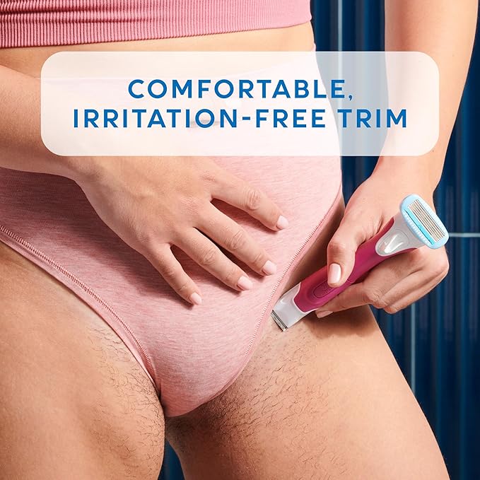 Schick Hydro Silk TrimStyle Razor with Bikini Trimmer for Women | 2-in-1 Bikini Razor for Women and Womens Trimmer for Pubic Hair, Includes 1 Waterproof Handle, 3 Refills & 1 AAA Battery-Velvo Beauty