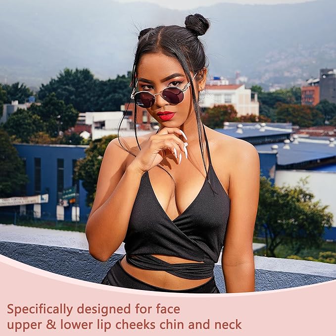 Facial Hair Remover for Women - as Seen on TV Painless Face Shaver - Electric Hair Removal Device for Face Lips Peach Fuzz with Light (Rose Gold)-Velvo Beauty