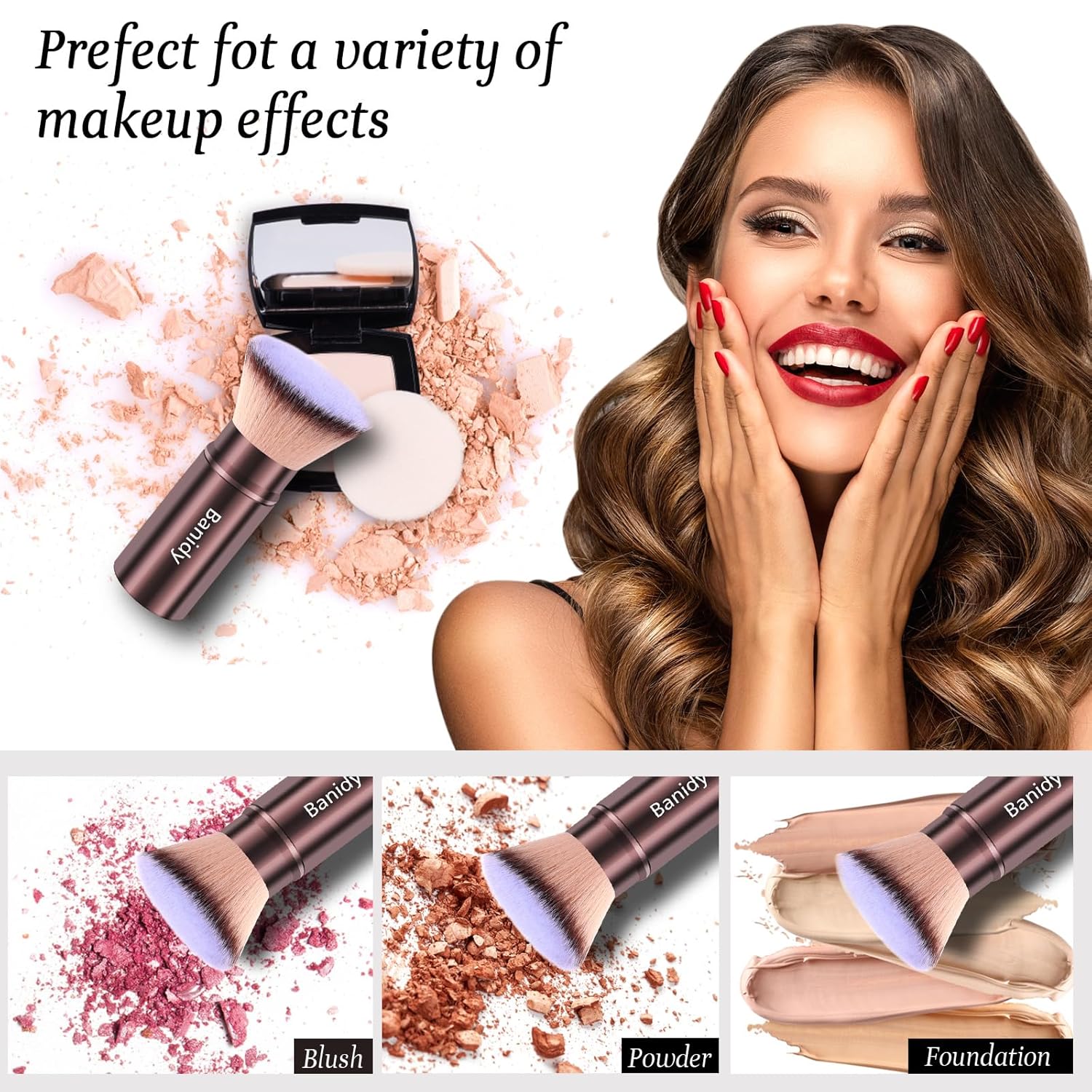 Makeup Brush Kabuki Face Brushes Retractable Travel Blush Brush Portable Flawless for Foundation, Powder Blush, Bronzer, Buffing, Liquid, Cream, Cruelty Free with Cover(Flat-Head)-Velvo Beauty