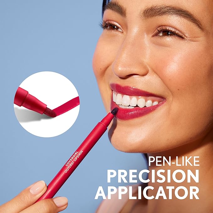 COVERGIRL Outlast, 30 Iconic Ruby, Lipstain, Smooth Application, Precise Pen-Like Tip, Transfer-Proof, Satin Stained Finish, Vegan Formula, 0.06oz-Velvo Beauty