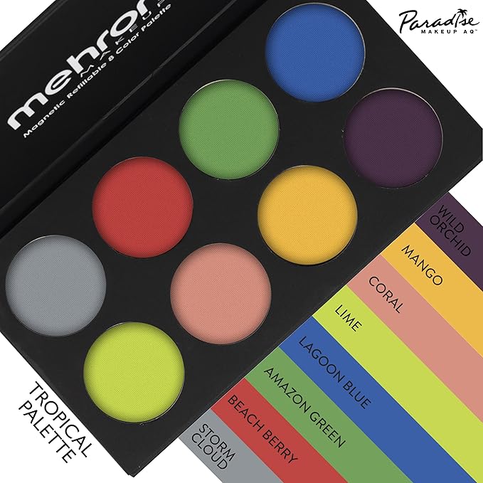 Mehron Makeup Paradise Makeup AQ 8 Color Tropical Palette | Magnetic Refillable Body Paint & Face Paint Palette | Professional Water Activated Makeup for Costumes, SFX, Halloween, & Cosplay-Velvo Beauty