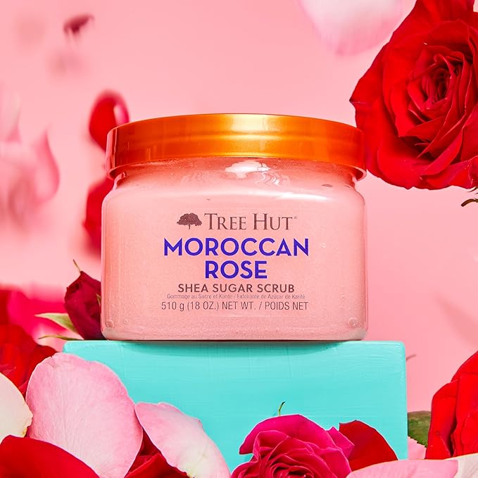 Tree Hut Shea Sugar Scrub - Moroccan Rose - 18 oz - Exfoliating Body Scrub for Smooth, Glowing Skin - Made with Real Sugar and Shea Butter-Velvo Beauty