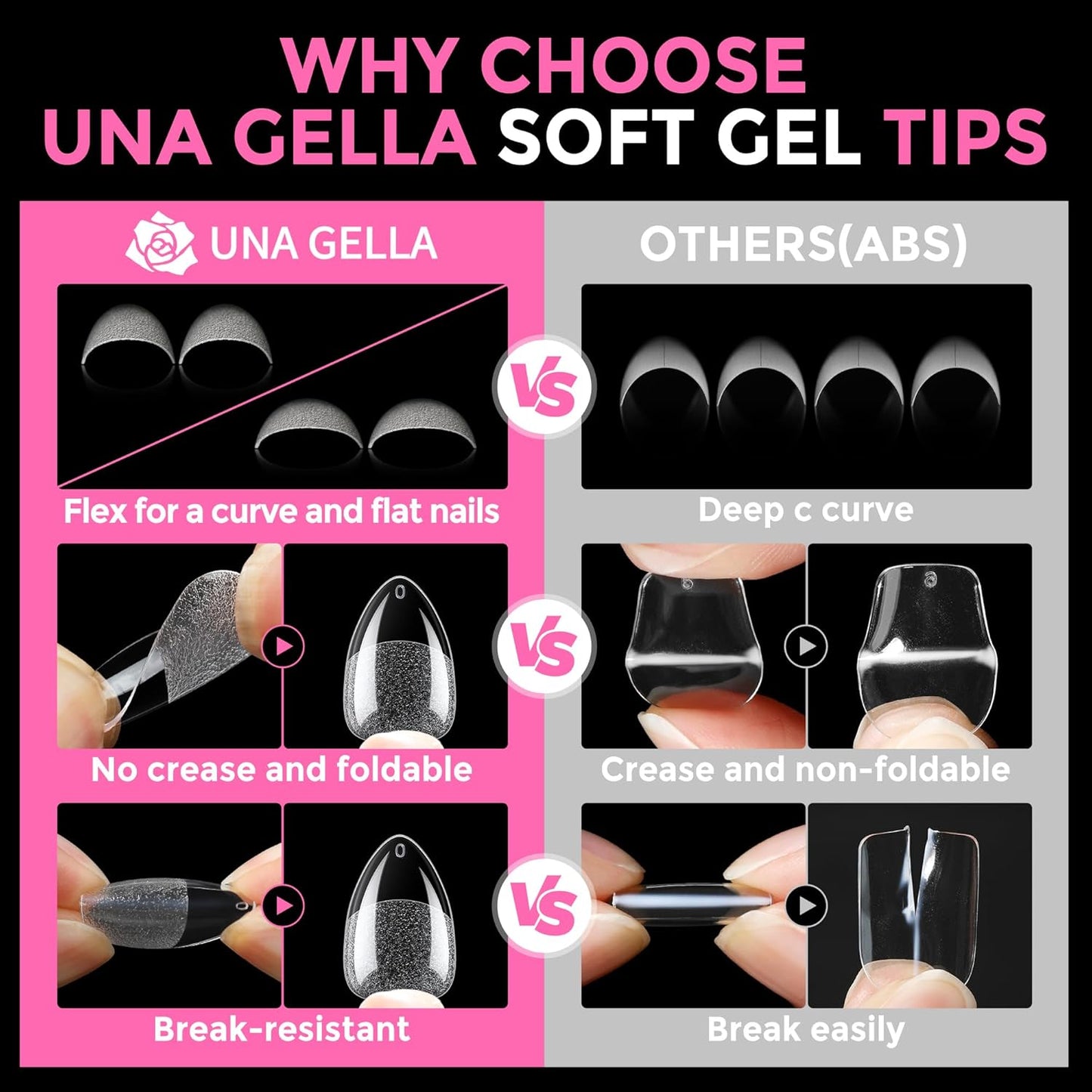 UNA GELLA Short Almond Fake Nails 216pcs Pre-shape Gel Acrylic Nail Tips for Full Cover Nail Extension Home DIY Nail Salon 12 Sizes Gelly Tips-Velvo Beauty
