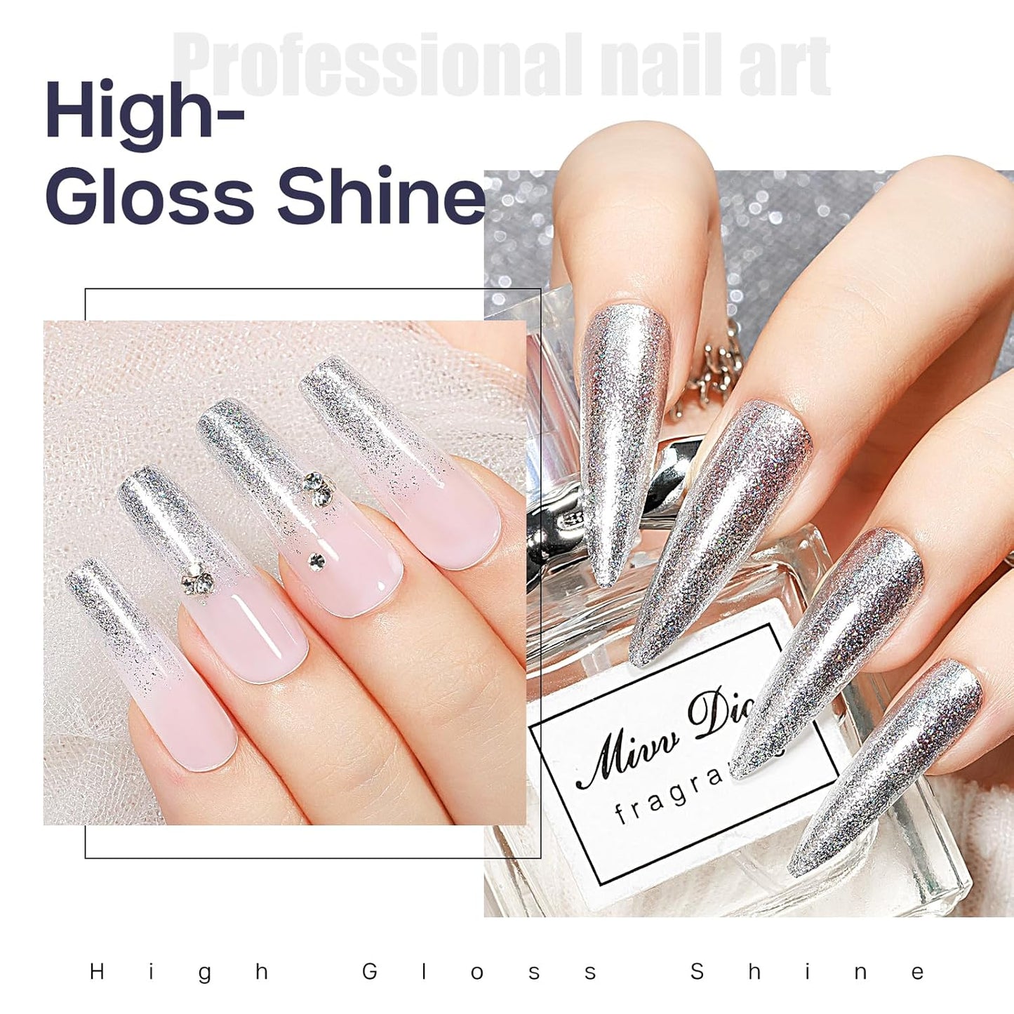 MIZHSE Quick Dry Glitter Silver Nail Polish, Classic Nail Polish Air Dry Fast, 15ml High Glossy Sparkly Shiny Shimmery Nail Art Salon Manicure Home-Velvo Beauty