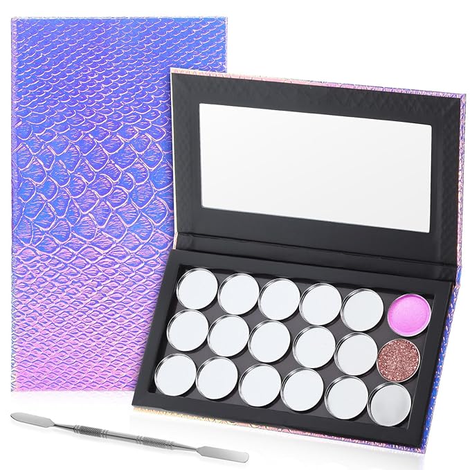 Beaupretty Empty Magnetic Eyeshadow Palette Mermaid Makeup Palette with Mirror Round Metal Pans and Depotting Spatula Set-Velvo Beauty
