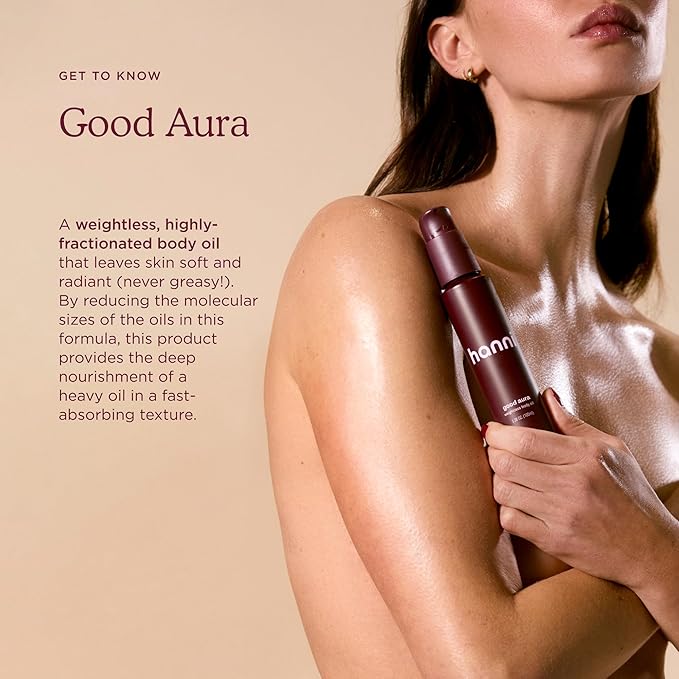 HANNI Good Aura Dry Body Oil, Lightweight After-Shower Moisturizer with Jojoba, Coconut, Baobab, and Buriti Oils, Non-Greasy Skincare for Soft Skin, 100 mL / 3.38 oz-Velvo Beauty