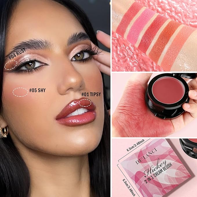 DE'LANCI Hydrating Cream Blush for Cheeks & Lips & Eyeshadow, Creamy & Long-lasting Waterproof Blush Balm, Lightweight Matte Blush for natural look, Travel Size, Highly Pigmented, Built-in Brush, Wine-Velvo Beauty