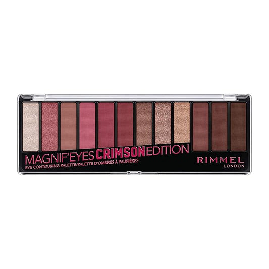 Rimmel London Magnif'Eyes Eyeshadow Palette, 12 Shades, Blendable Formula, Versatile, 007, Crimson, 0.5oz-Velvo Beauty