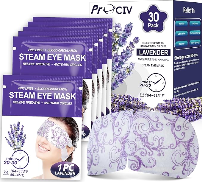 30 Packs Lavender Steam Eye Mask - Heated Eye Mask for Dark Circles and Puffiness Warm Eye Mask for Dry Eye Mask Relief Eye Fatigue Headache Hot Sleep Eye Mask for Disposable Moist Heat Eye Compress-Velvo Beauty