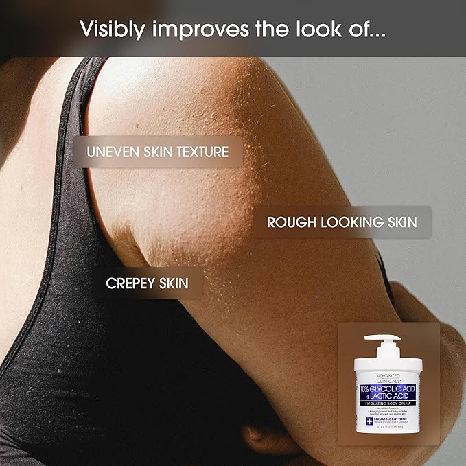 Advanced Clinicals Retinol Body Cream Moisturizer + Exfoliating 10% Glycolic Acid & Lactic Acid Lotion 2PC Skincare Set For Women & Men To Reduce Appearance Of Crepey Skin & Uneven Rough Skin Texture-Velvo Beauty