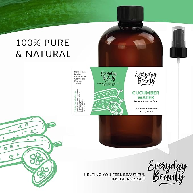 Cucumber Hydrosol Facial Toner - 16 oz All Natural Hydrating Spray Mist for Face and Hair - 100% All Natural Cucumber Water Hydrosol with Fine Mist Cap-Velvo Beauty