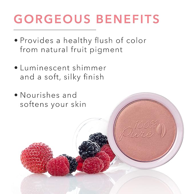 100% PURE Powder Blush (Fruit Pigmented), Peach, Soft Shimmery Finish, Nourishes Skin w/Rosehip Oil, Cocoa Butter, Natural Makeup (Neutral Peach w/Bronze) - 1.81 oz-Velvo Beauty
