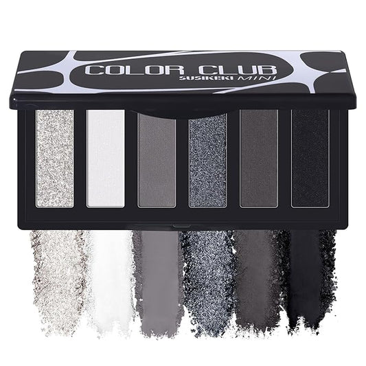 Black Eyeshadow Palette with Mirror Silver Gray Black Tones Matte Shimmer Smokey 6 Colors Mini Eye Shadow Pallet Travel Size Highly Pigmented for Vampire Clown Joker Goth Halloween Makeup-Velvo Beauty