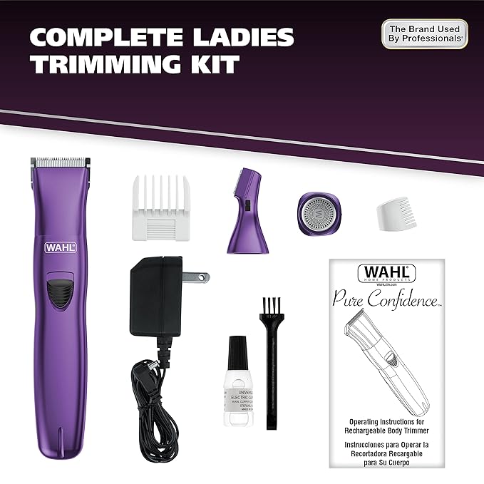 Wahl Pure Confidence Rechargeable Electric Trimmer, Shaver, & Detailer for Smooth Shaving & Trimming of The Face, Underarm, Eyebrows, & Bikini Areas – Model 9865-100-Velvo Beauty