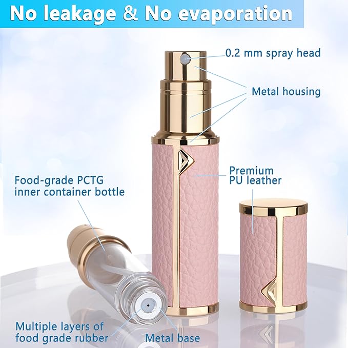 Refillable Travel Perfume Atomizer Bottle - 5ml Luxury Pocket Perfume Dispenser Pump, Travel Perfume Atomiser, Cologne Dispenser, Portable Size Sprayer Bottle for Traveling (Pink)-Velvo Beauty