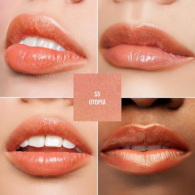 Oulac Moisture Peach Nude Lipstick - 2 in 1 Shimmer Lipstick & Lip Balm, Shimmer Soild Lip Gloss, Lightweight Smooth, Natural Look Best for Dry, Cracked and Chapped Lips, Vegan 2.2g/0.07oz (S05)-Velvo Beauty