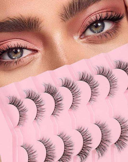 Natural Lashes Wispy Everyday Natural Look Flared Eyelashes Fairy False Cateye Lash Soft False Eyelashes Fluffy 7 Pairs D77-Velvo Beauty