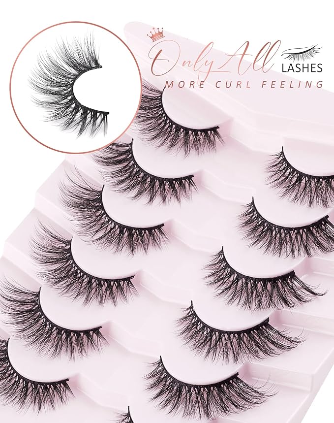 Onlyall Cat Eye Lashes Mink Lashes Fluffy Eyelashes Cat Eye False Lashes Fox Eye Lashes 7 Pairs F02-Velvo Beauty