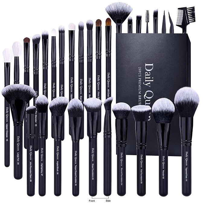 29pcs Black Professional Makeup Brush Set Kabuki Powder Concealers Eye shadows Blush Eyeliner Eyebrow Contour Eye blending Brushes (29pcs brush)-Velvo Beauty