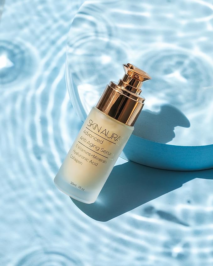 SKIN AURA Advanced Anti-Aging Serum - All-In-One Formula Visibly Improves Wrinkles, Fine Lines & Age Spots with 5 Vitamins + Minerals, Hyaluronic Acid & Collagen Peptides - 30ml (1oz)-Velvo Beauty