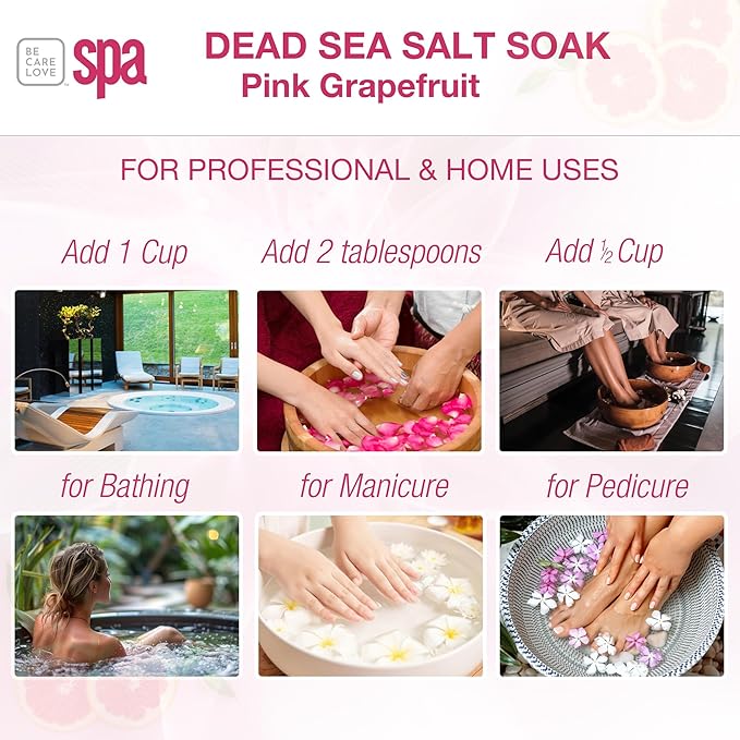 BCL SPA Dead Sea Salt Soak - bath salt with organic Pink Grapefruit, Shae Butter, Arnica, Aloe Vera juice, Chamomile, Argan oil & Jojoba oil skin exfoliator - Home/Professional use 16 fl oz-Velvo Beauty