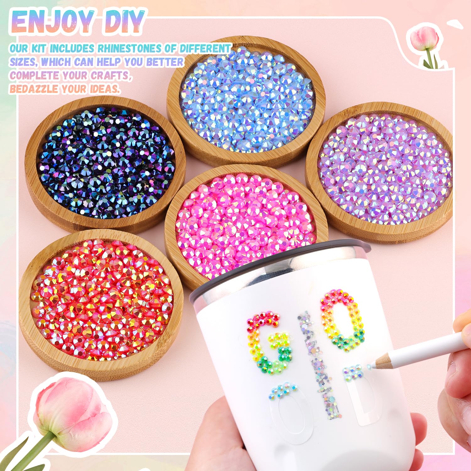 8000Pcs Resin Rhinestones with B7000 Jewelry Glue for Crafting, Multicolors 5mm Non Hotfix Flatback Gems, Bedazzling Crystal for DIY Crafts Clothing Tumblers Mugs Shoes Fabric Decor Nail Art-Velvo Beauty