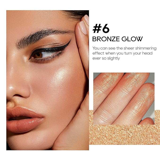 Baked Highlighter Powder Palette, Makeup Highlighter Powder Palette Sheer Shimmering Finish Face Highlighters Makeup Iluminadores de Maquillaje #06 Bronze Glow-Velvo Beauty