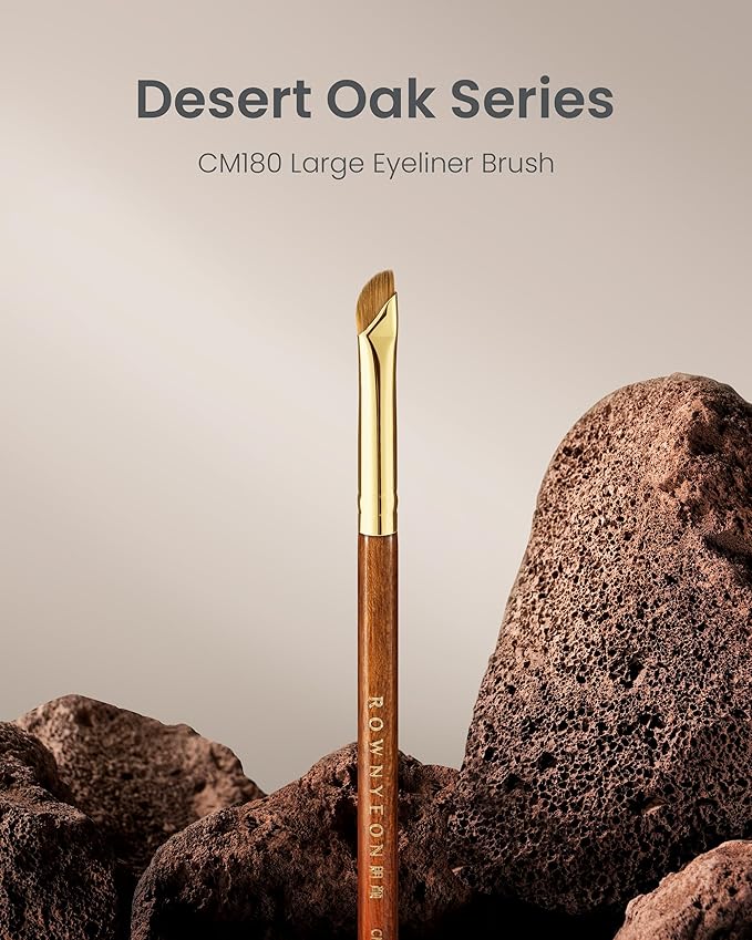 Desert Oak Series Angled Eyeliner Brush - Ultra-Fine Nylon Bristles for Razor-Sharp Gel/Liquid/Powder Lines, Anti-Smudge Design, Ebana Handle & Brass Ferrule (CM 180)-Velvo Beauty