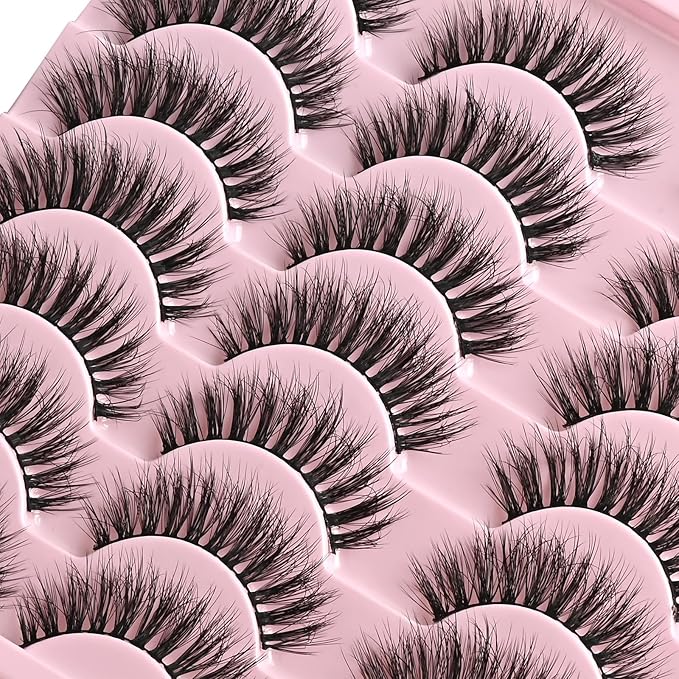 FARRED Natural Eyelashes Wispy Lashes Short False Eyelash Small Cat Eye Fake Lashes Full Pestañas Sets for MUA and Beginners Daily Makeup (F2 | 7-14mm)-Velvo Beauty