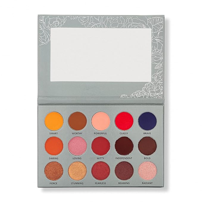| 15 color pigmented blendable eyeshadow palette with mirror, warm neutral matte shimmery shades, travel size makeup-Velvo Beauty