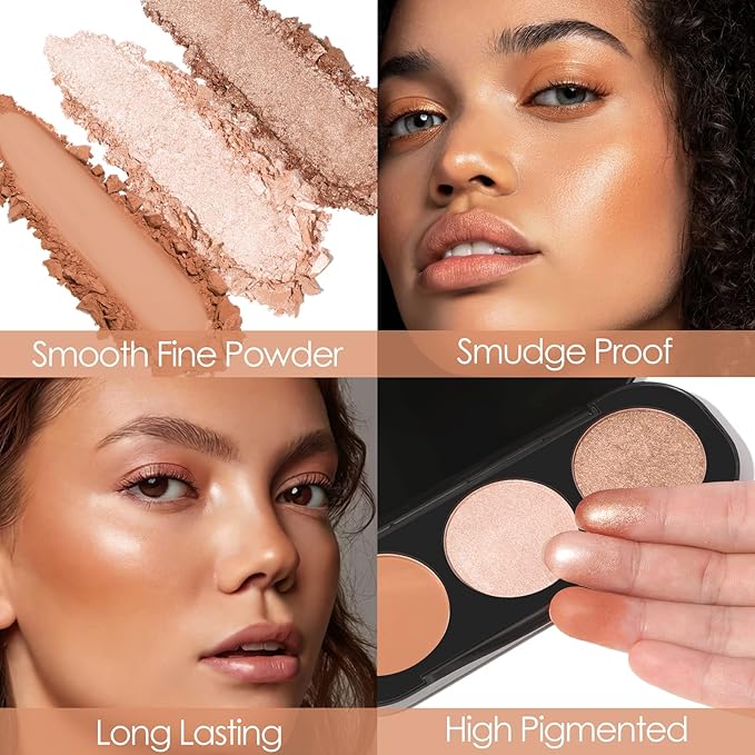 FOCALLURE Blush and Highlighter Palette,3 in 1 Makeup Powder Cruelty-Free Matte Blush,Shimmer Illuminator Highlighters for a Glowing Look,#02-Velvo Beauty