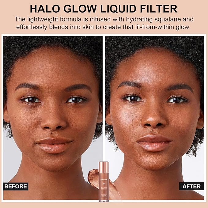 Natural Glow Liquid Filter Makeup, Longwear Face Luminizer, Complexion Booster For Any Part of the Body, Liquid Highlighter with Brush Kit, Infused Hyaluronic Acid, 1.06 fl oz (#01 FAIR)-Velvo Beauty