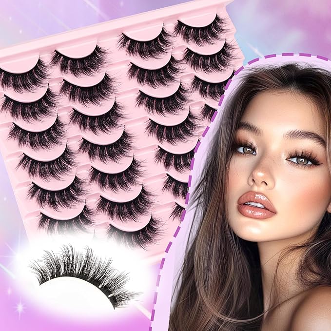Losha Lashes Fluffy False Eyelashes 5D Volume Eye Lashes 14 Pairs Vegan Fake Eyelashes Soft Faux Mink Lashes Pack (Thrives Only)-Velvo Beauty
