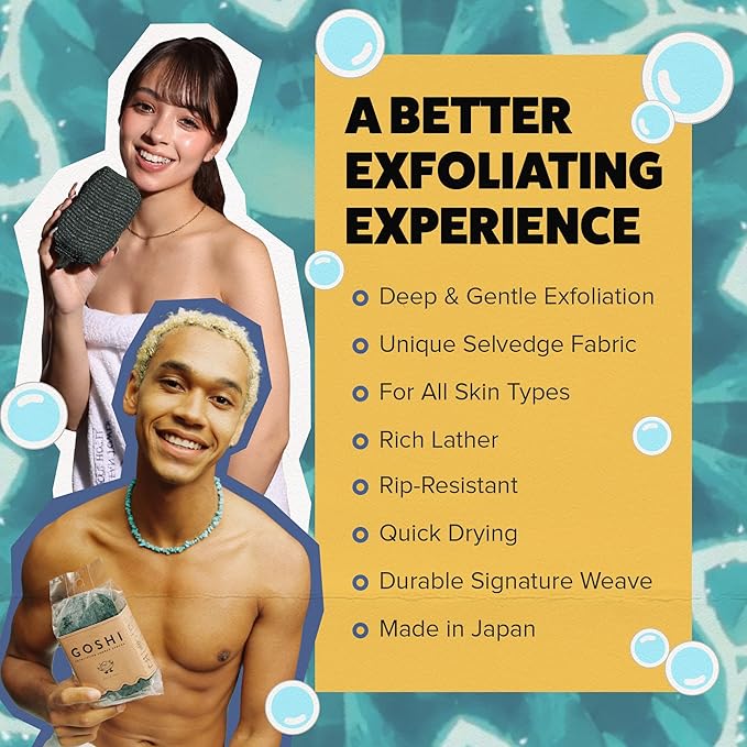 GOSHI Exfoliating Shower Sponge - Rip-Resistant, Rapid-Drying Exfoliating Bath Sponge for All Skin Types - Moss Green - Made in Japan-Velvo Beauty